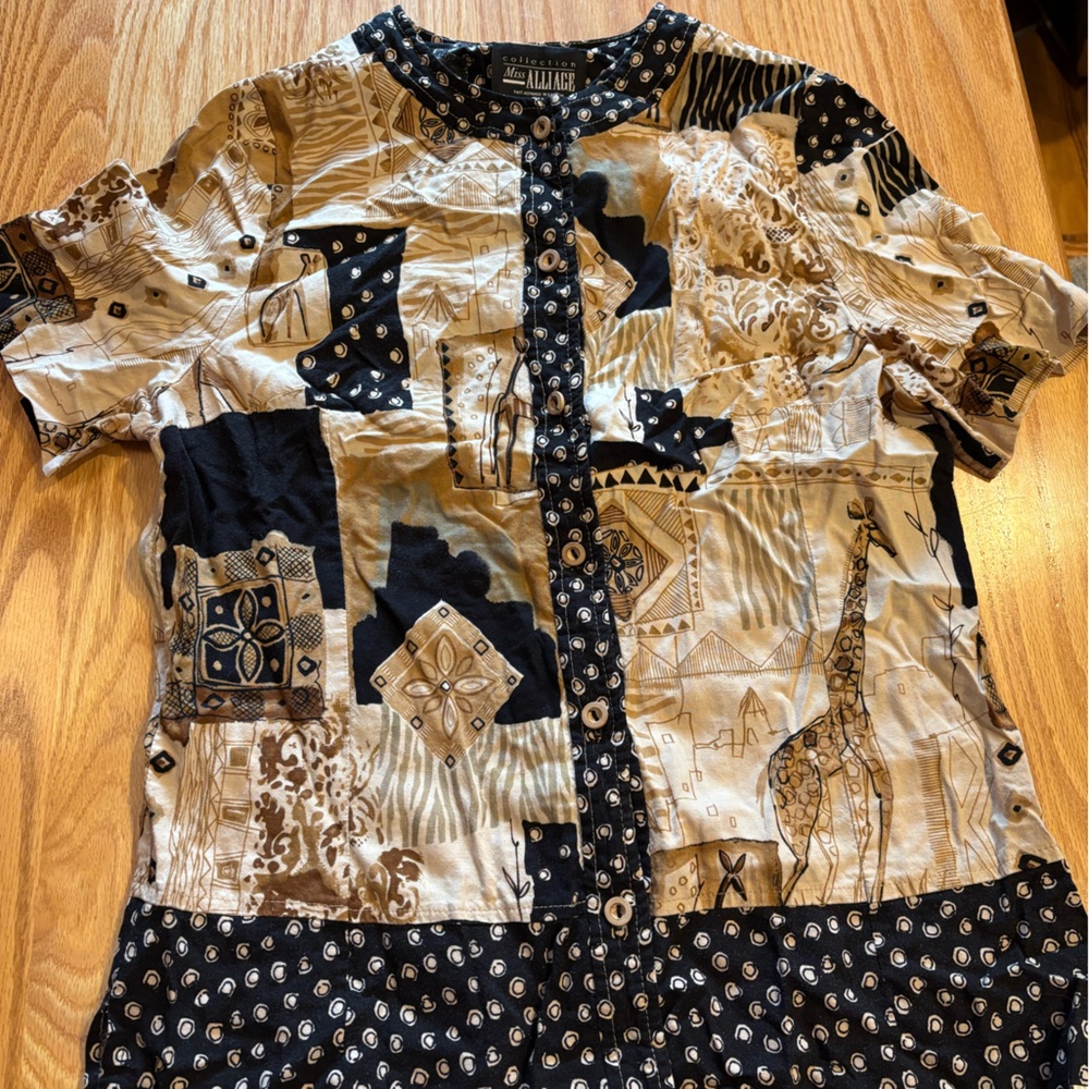 Art To Wear Vintage Miss Alliage Short Sleeve Abstract Shapes And Animal Print